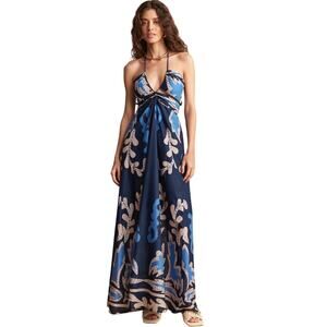 Elegant Blue and Cream Maxi Dress